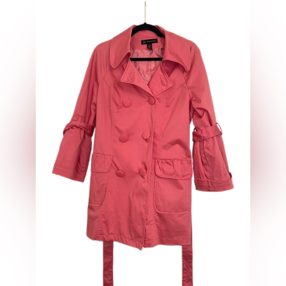 INC Women's Pink Double-Breasted Trench‎ Coat with Buttons Size Large